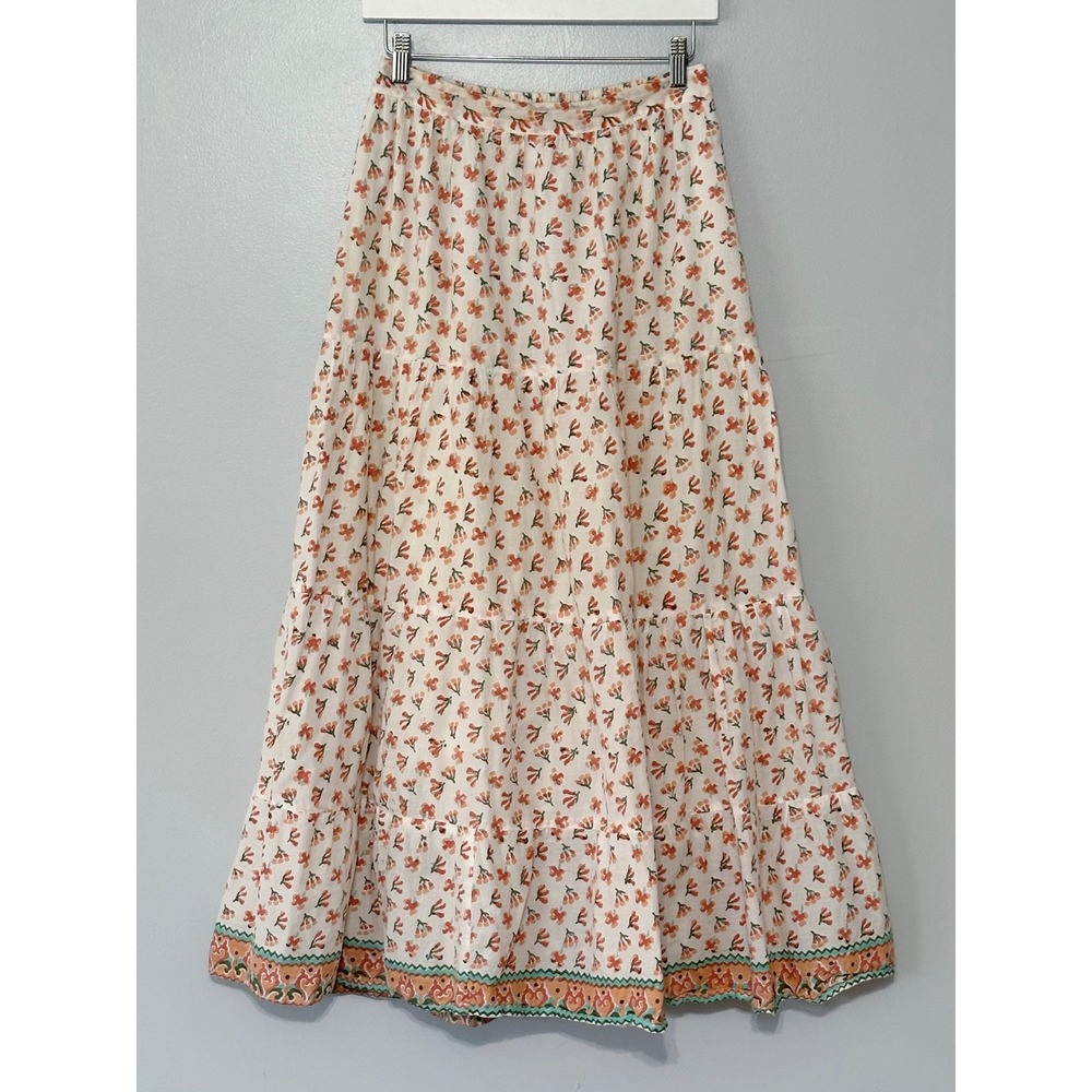 Hampton House A-Line Tiered Floral Cotton‎ Maxi Skirt Size x-small Boho Cottage